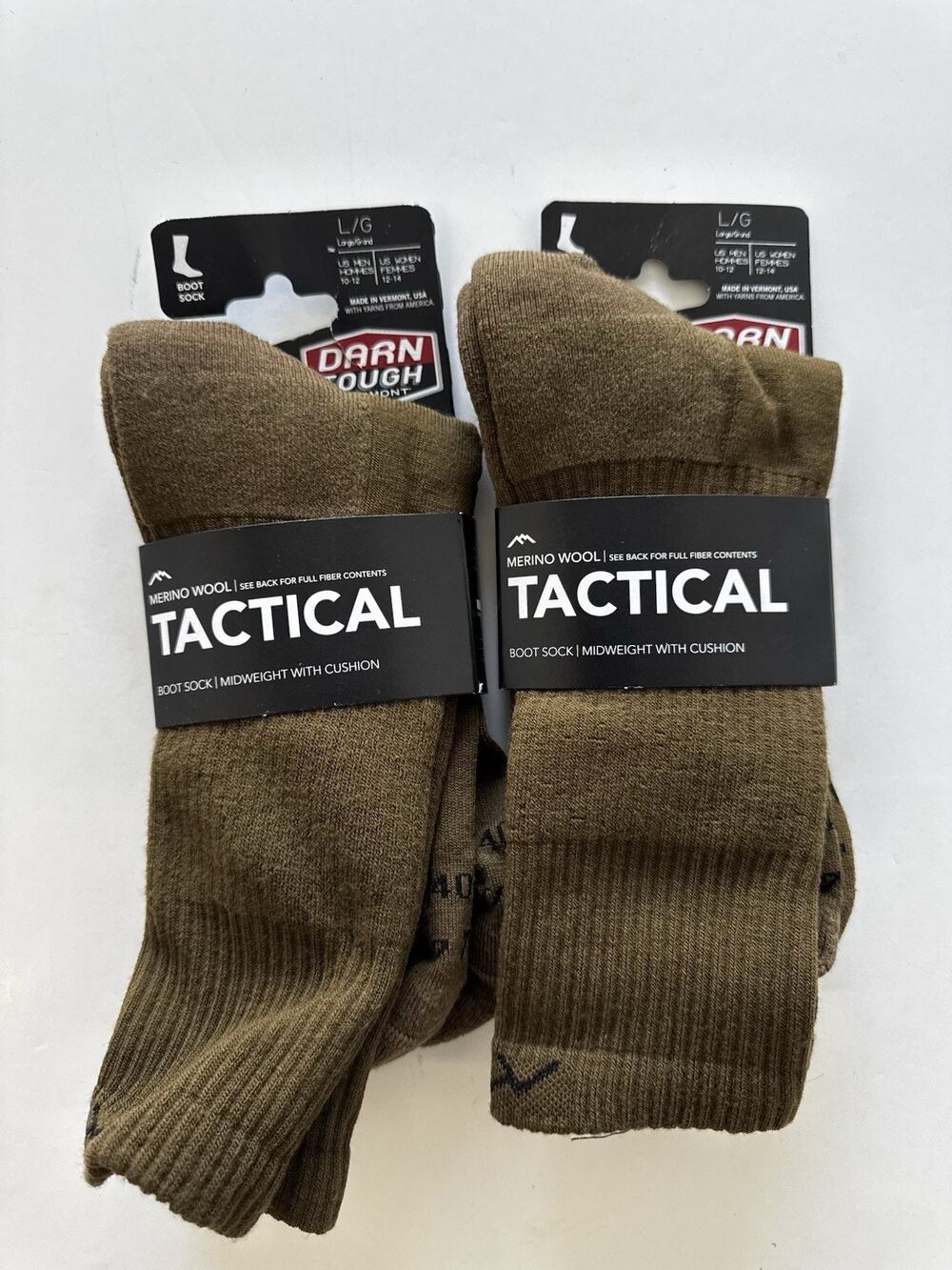 DARN TOUGH T4021 Coyote Tactical Midweight Merino Wool Boot Socks Large 2 pairs